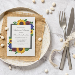 Sunflower Rose Floral Rehearsal Dinner Invitation