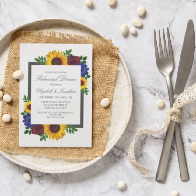 Sunflower Rose Floral Rehearsal Dinner Invitation (Creator Uploaded)