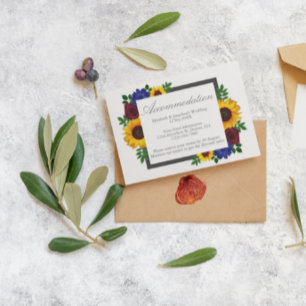 Sunflower Rose Floral Wedding Accommodation Card