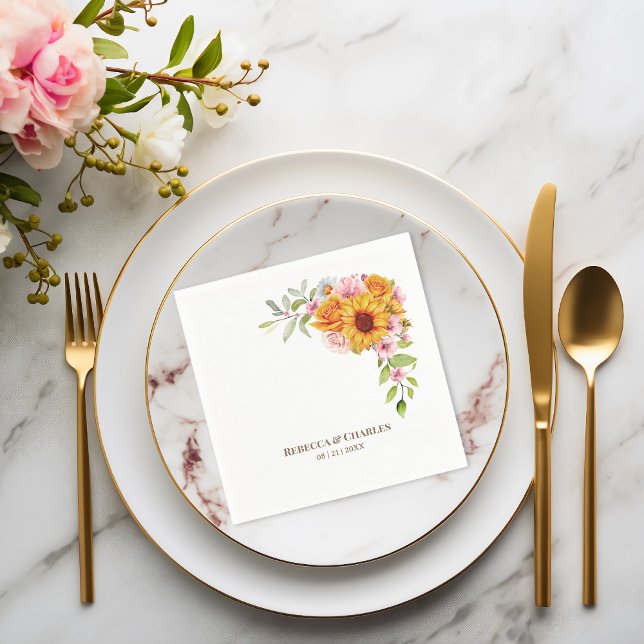 Sunflower Rose Floral Wedding Napkin (Creator Uploaded)