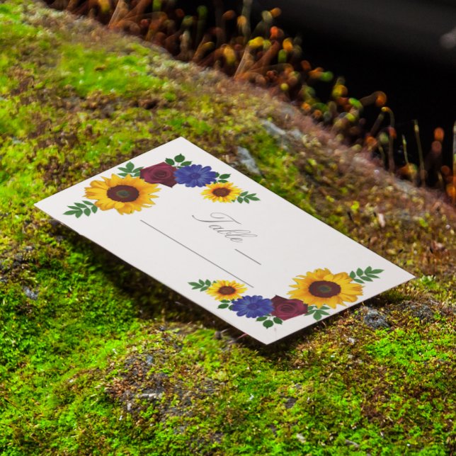 Sunflower Rose Floral Wedding Place Card (Creator Uploaded)