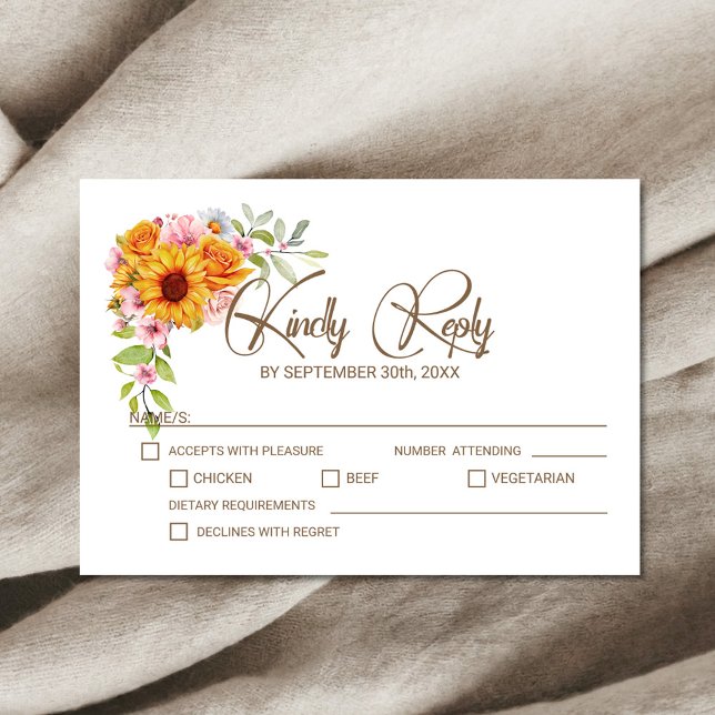 Sunflower Rose Floral Wedding RSVP Card (Creator Uploaded)