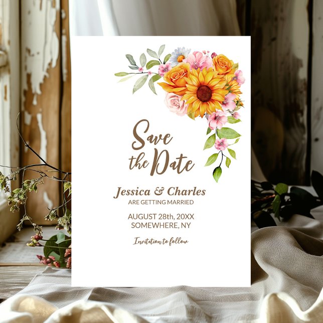 Sunflower Rose Floral Wedding Save The Date (Creator Uploaded)