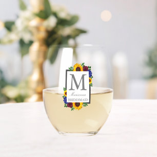 Sunflower Rose Floral Wedding Stemless Wine Glass