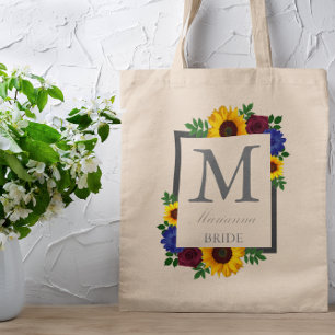 Sunflower Rose Floral Wedding Tote Bag