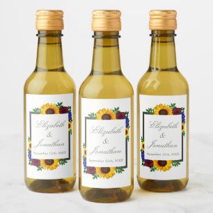 Sunflower Rose Floral Wedding Wine Label