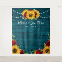 Sunflower Rose Teal Wood Rustic Wedding Backdrop