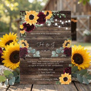 Sunflower Roses Barn Wood Rustic Wedding Invitation Belly Band