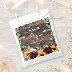 Sunflower Roses Barn Wood Wedding Event Thank You Favour Bags