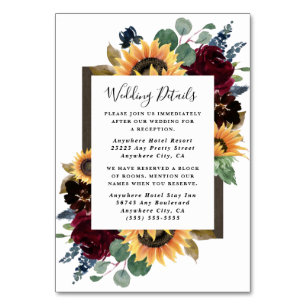 Sunflower Roses Burgundy Wedding Enclosure Cards