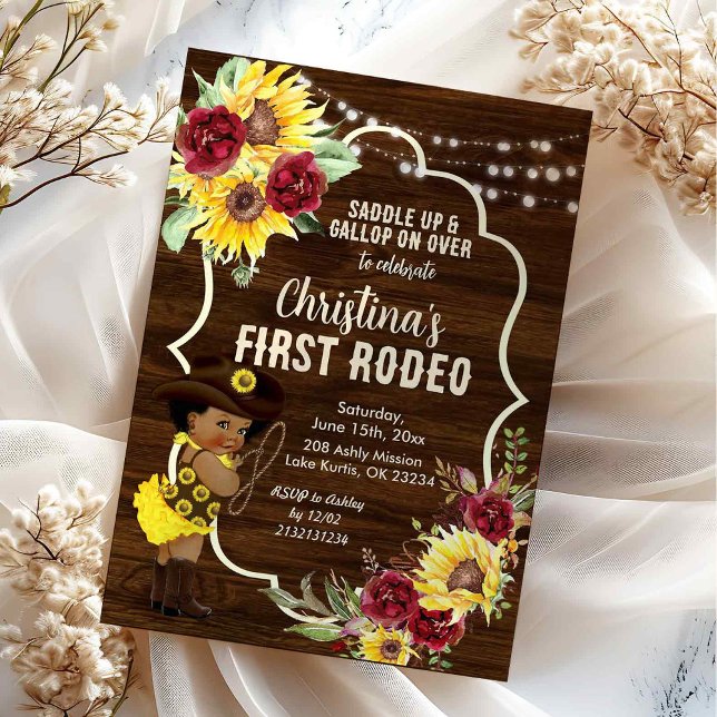 Sunflower Roses Cowgirl First Rodeo Birthday Invitation (Creator Uploaded)