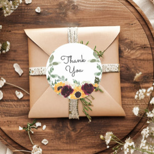 Sunflower Roses Greenery Thank You Classic Round Sticker