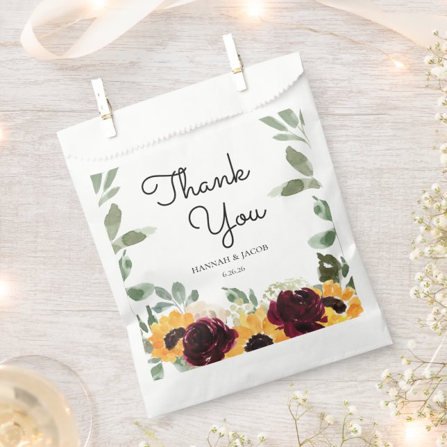 Sunflower Roses Greenery Wedding Event Thank You Favour Bags (Clipped)
