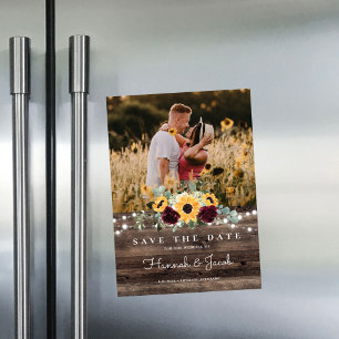 Sunflower Roses Photo Barn Wood Save the Date Magnetic Invitation