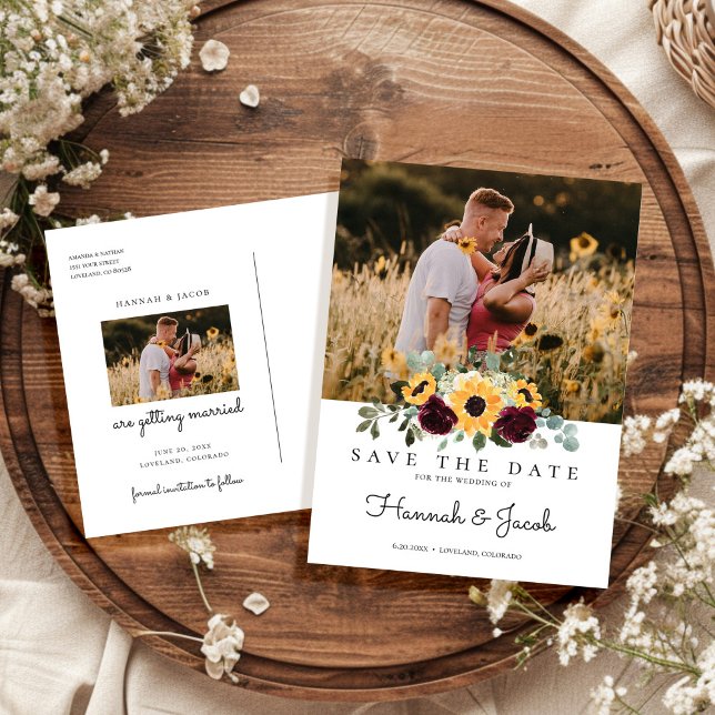 Sunflower Roses Photo Floral Save the Date Wedding Announcement Postcard (Creator Uploaded)
