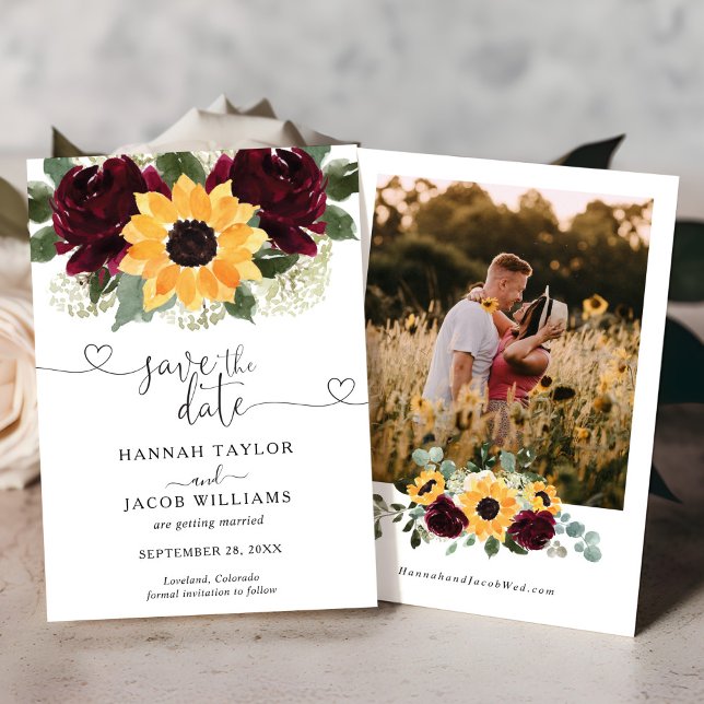 Sunflower Roses Photo Rustic Wedding Save The Date (Creator Uploaded)