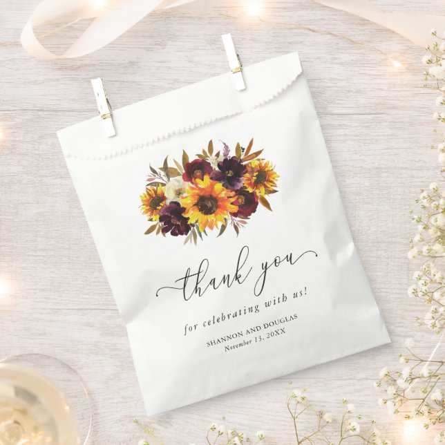 Sunflower Roses Red Purple Rustic Fall Wedding Favour Bags (Clipped)