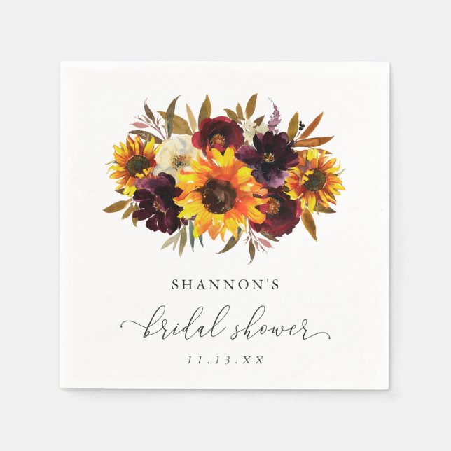 Sunflower Roses Rustic Fall Elegant Bridal Shower Napkin (Front)