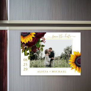 Sunflower roses rustic script save date wedding magnetic invitation