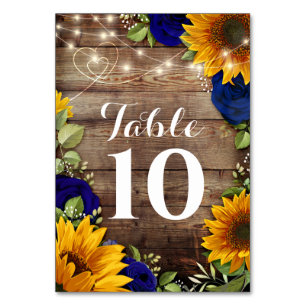 Sunflower & Roses Rustic Wedding Table Numbers
