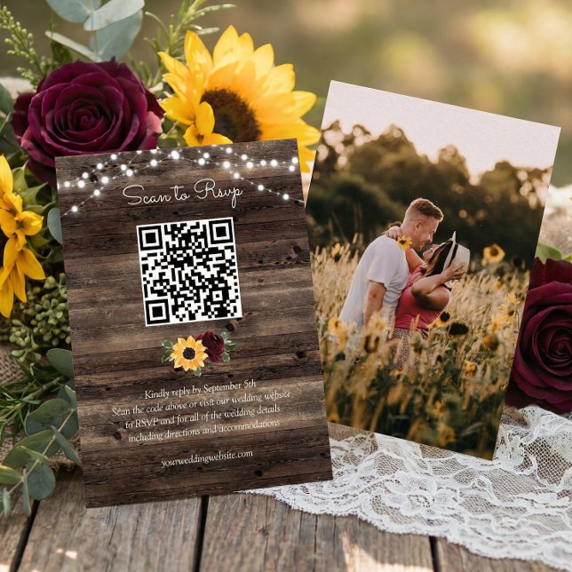 Sunflower Roses Wedding QR Code RSVP Enclosure Card (Creator Uploaded)