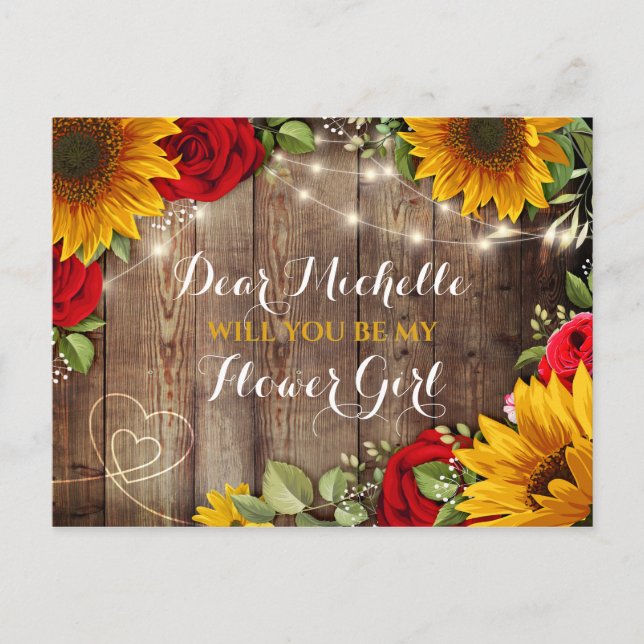 Sunflower & Roses Will You Be My Flower GIrl Announcement Postcard (Front)