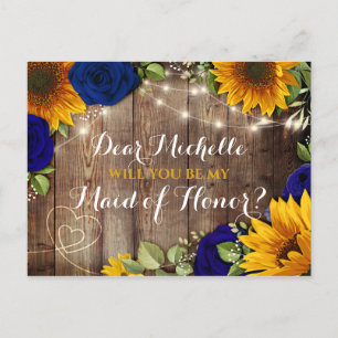 Sunflower & Roses Will You Be My Maid of Honour Po Announcement Postcard