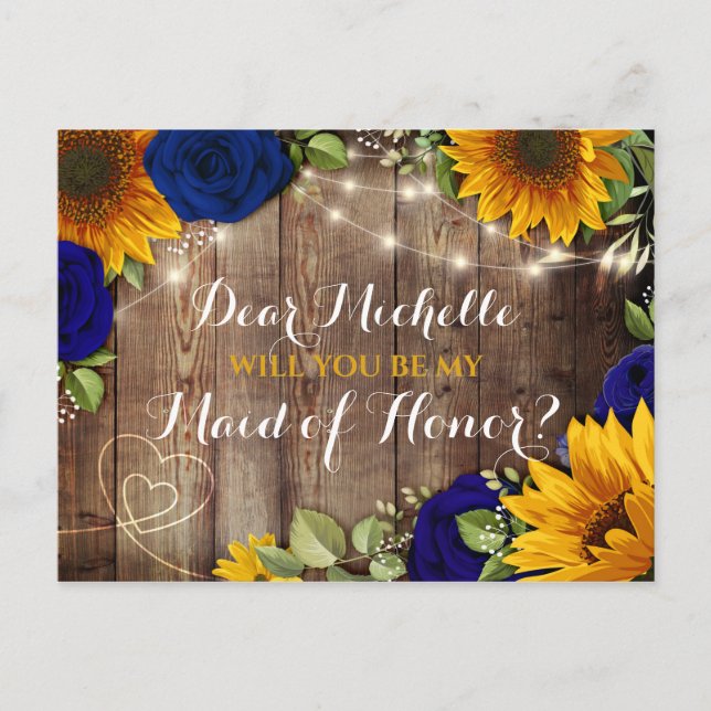 Sunflower & Roses Will You Be My Maid of Honour Po Announcement Postcard (Front)