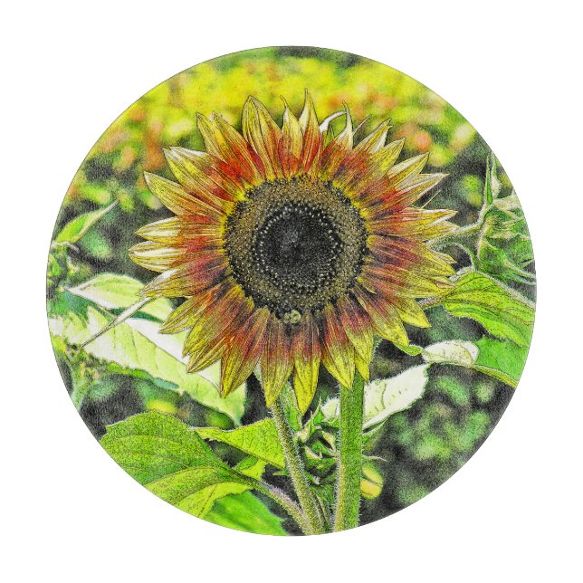 "SUNFLOWER" ROUND GLASS CUTTING BOARD (Front)
