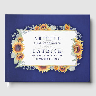 Sunflower Royal Blue Rustic Wedding Guest Book