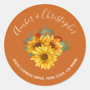 Sunflower Rust Roses Wedding Address Envelope Seal