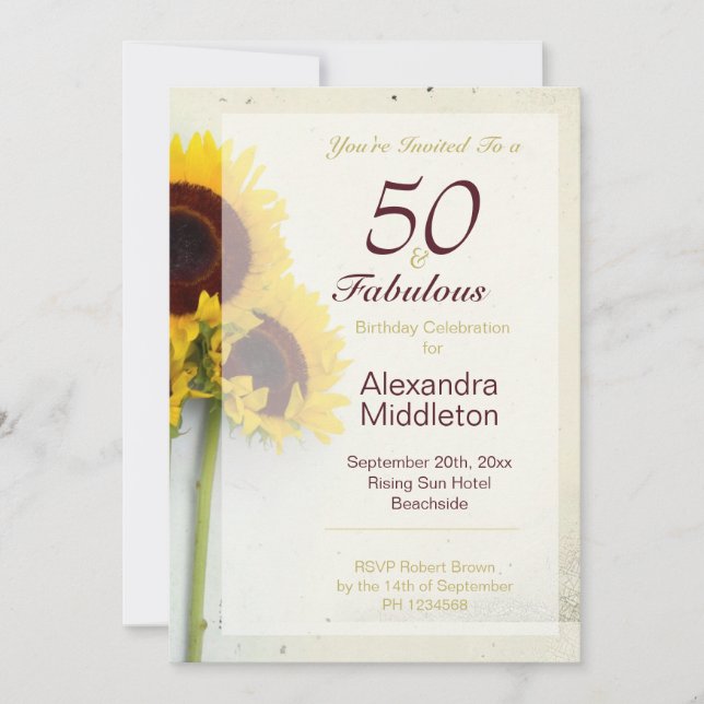 Sunflower Rustic 50th Birthday  Invitation (Front)