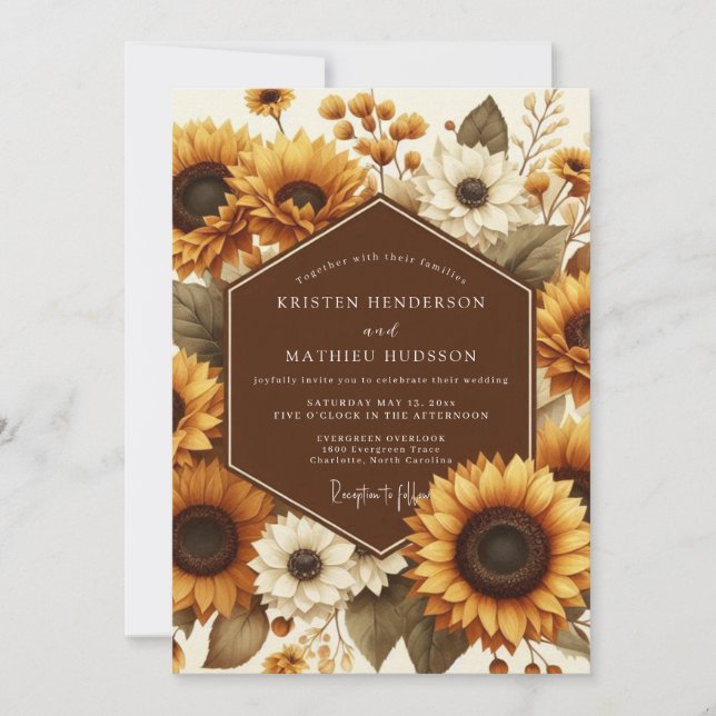 Sunflower Rustic Autumn Wedding Invitation (Front)