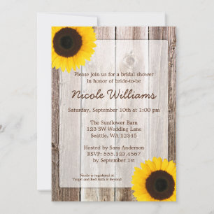 Sunflower Rustic Barn Wood Bridal Shower Invitation
