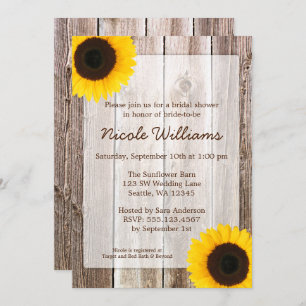 Sunflower Rustic Barn Wood Bridal Shower Invitation