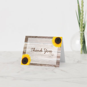 Sunflower Rustic Barn Wood Thank You Card