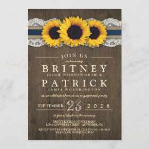 Sunflower Rustic Blue Engagement Party Invitations