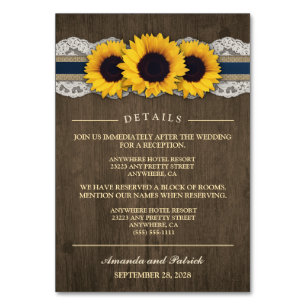 Sunflower Rustic Blue Reception + Hotel Cards