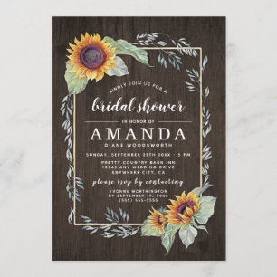 Sunflower Rustic Bridal Shower Invitations