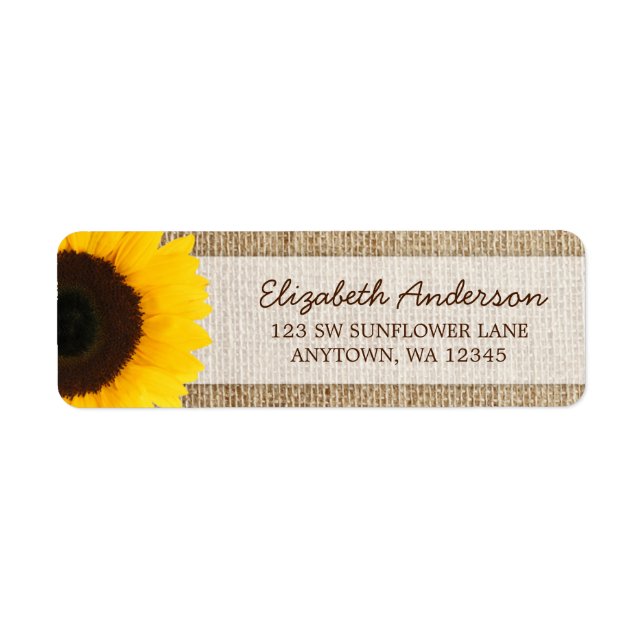Sunflower Rustic Burlap Address Labels (Front)