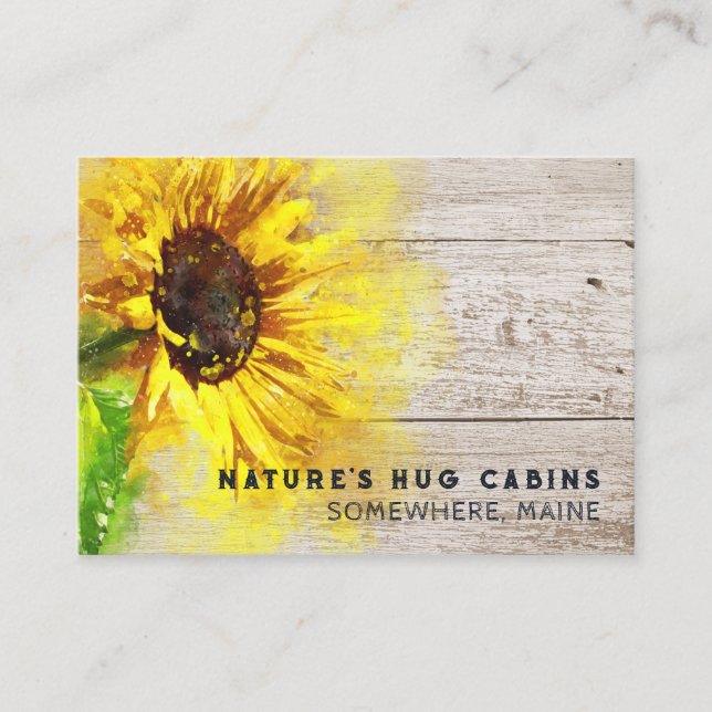 *~* Sunflower Rustic Country  AP49 Distressed Wood Business Card (Front)