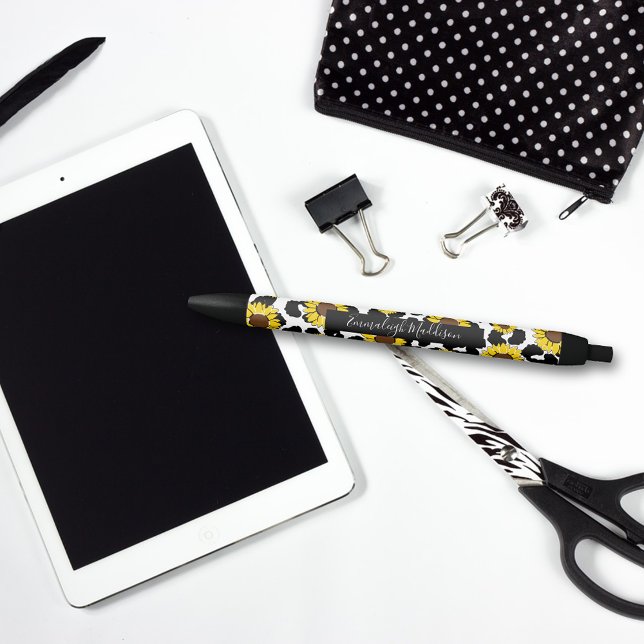 Sunflower Rustic Country Cow Print Black Ink Pen (Creator Uploaded)