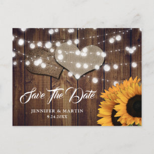 Sunflower Rustic Country Wedding Save The Date Postcard
