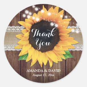 Sunflower Rustic Country Wedding Thank You Classic Round Sticker
