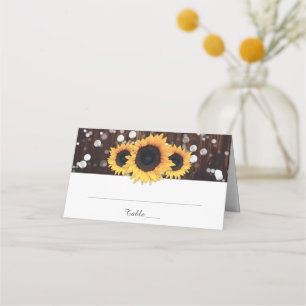 Sunflower Rustic Country Wood Lace Lights Wedding Place Card
