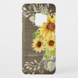 Sunflower Rustic Country Wood Watercolor Floral Case-Mate Samsung Galaxy S9 Case<br><div class="desc">Rustic country style artwork was hand painted in watercolors by internationally acclaimed artist and designer,  Audrey Jeanne Roberts.  A trio of sunflowers on a wreath of baby's breath,  eucalyptus foliage and gathered leaves.   Your name personalised.  Copyright.</div>