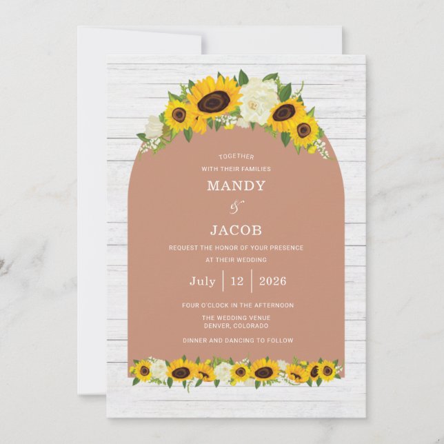 Sunflower Rustic Digital Wedding Invitation (Front)