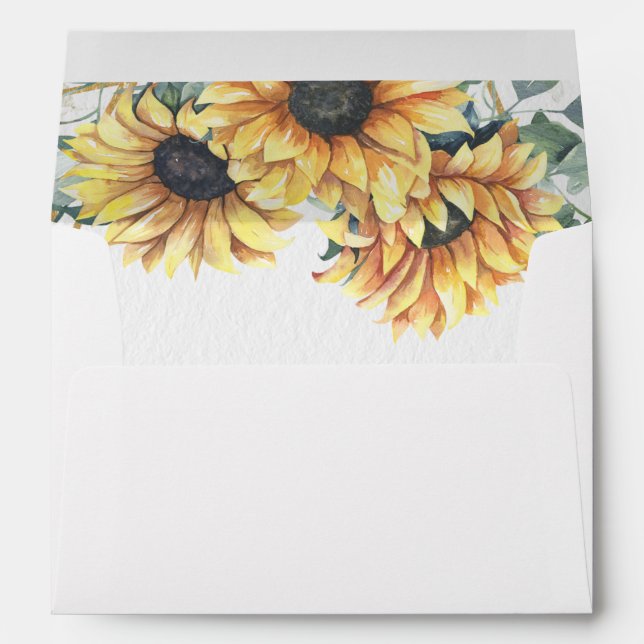 Sunflower Rustic Elegant Geometric Gold Wedding  Envelope (Back (Bottom))