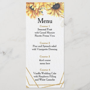 Sunflower Rustic Elegant Geometric Gold Wedding Menu