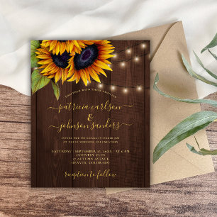 Sunflower rustic elegant script barn wood wedding